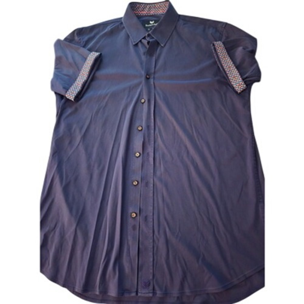 Butter Cloth Blue Geometric Short Sleeve Button Down XL
